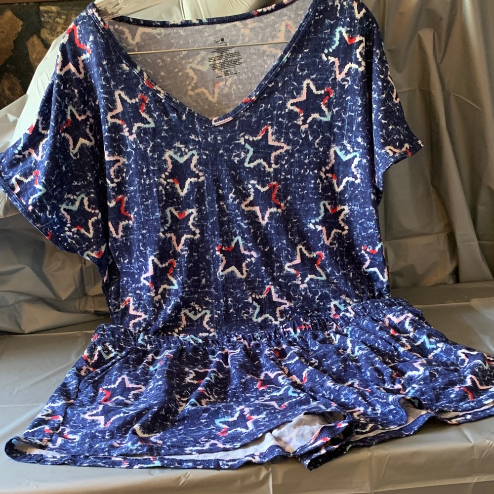 Secret Treasures Blue and White Tie-Dye V-Neck & shorts pj set with Star Accent